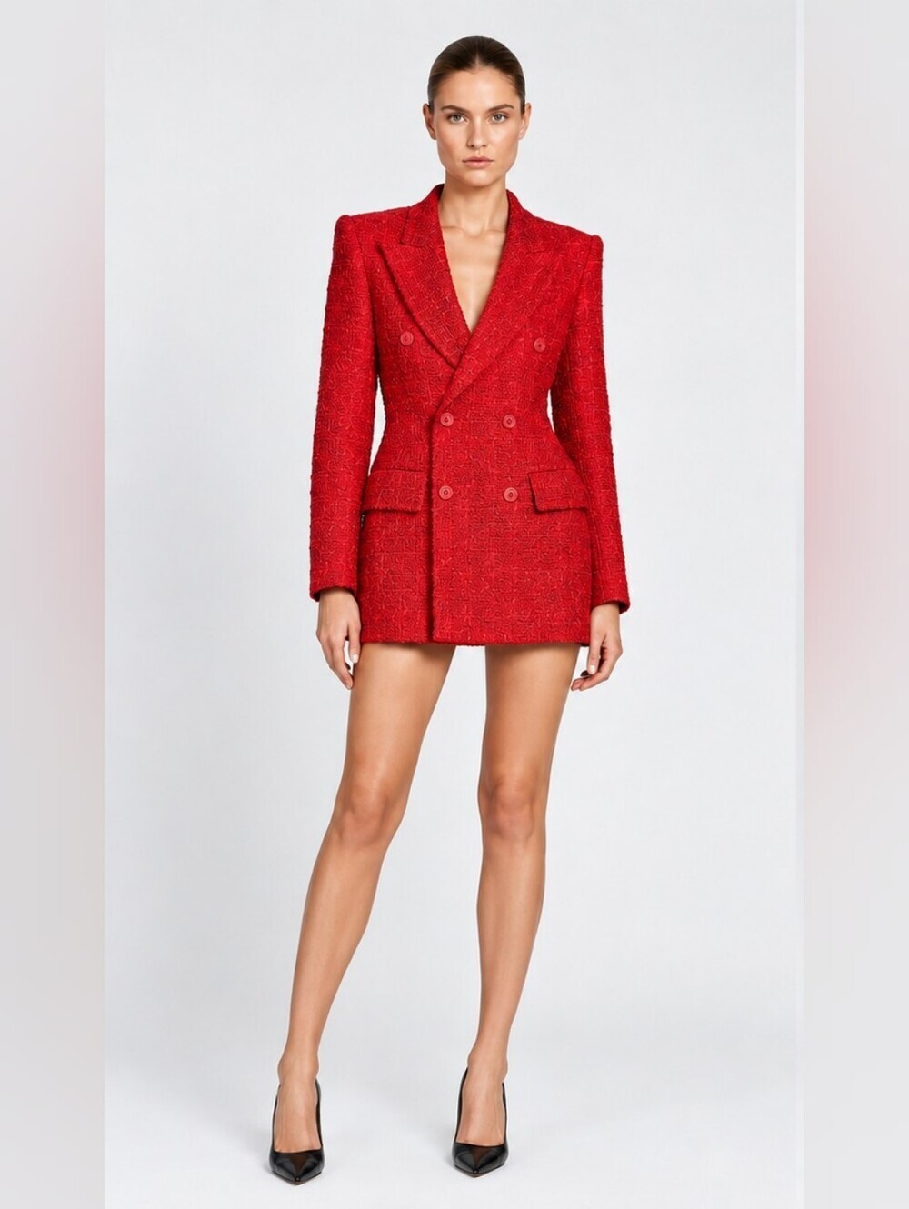 NWT Balenciaga Double- Brasted Red Tweed Jacket Sz FR 34 US 2